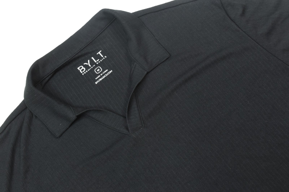 BYLT Johnnie Collar Polo Shirt Mens Medium Black Short Sleeve Ribbed Stretch